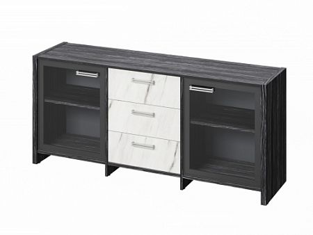 Тумба трехсекционная с 2 дверьми FI-13-02.G. Древесина Графит/Мрамор Леванто белый