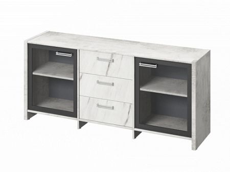 Тумба трехсекционная с 2 дверьми FB-13-02.G Хромикс белый/Мрамор Леванто белый